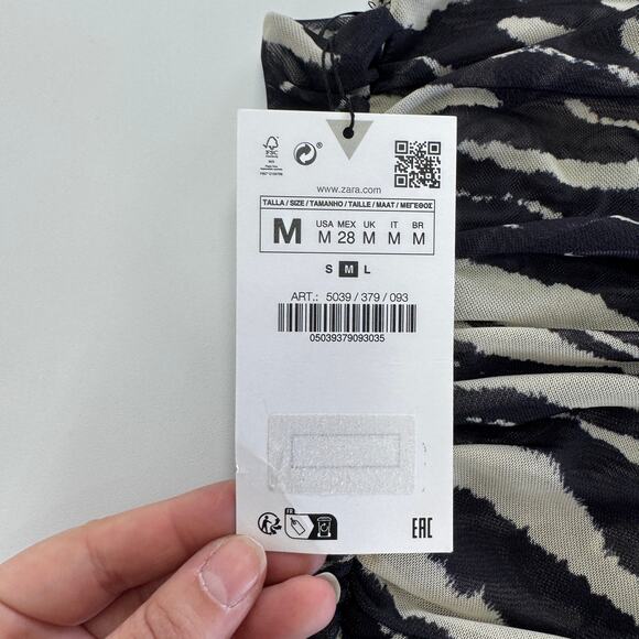 Zara Tank Top Womens Medium Black Animal Zebra Print Cross Cross Cowl Neck - Picture 6 of 8